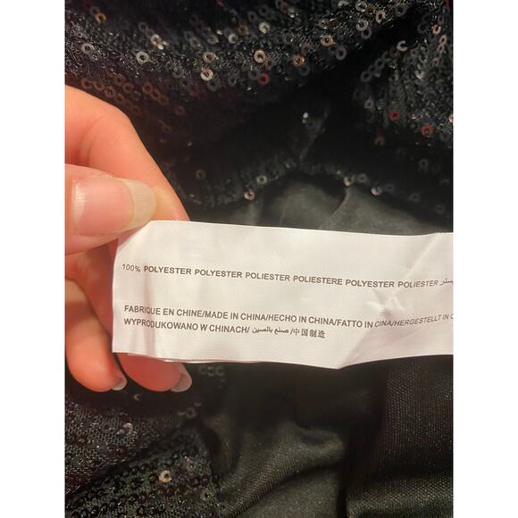 Nasty Gal One Shoulder Long Sleeve Black Sequin Mini Dress Size Large New - Picture 8 of 9